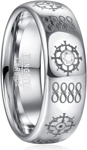 8mm Mens Rings Tungsten Rings for Men Silver Wedding Bands with Red Zircon Printed Organic Molecular Pattern Promise Rings Couple Rings Comfort Fit Size 7-12