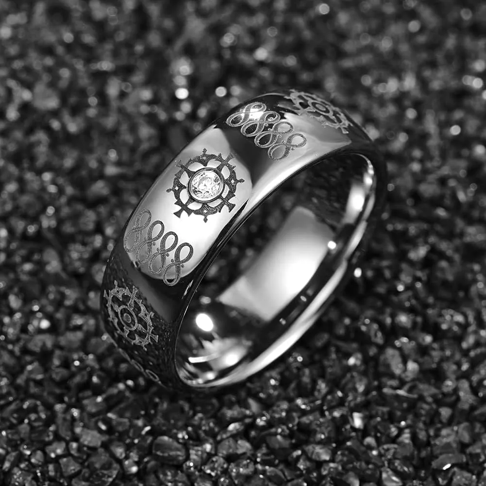 8mm Mens Rings Tungsten Rings for Men Silver Wedding Bands with Red Zircon Printed Organic Molecular Pattern Promise Rings Couple Rings Comfort Fit Size 7-12