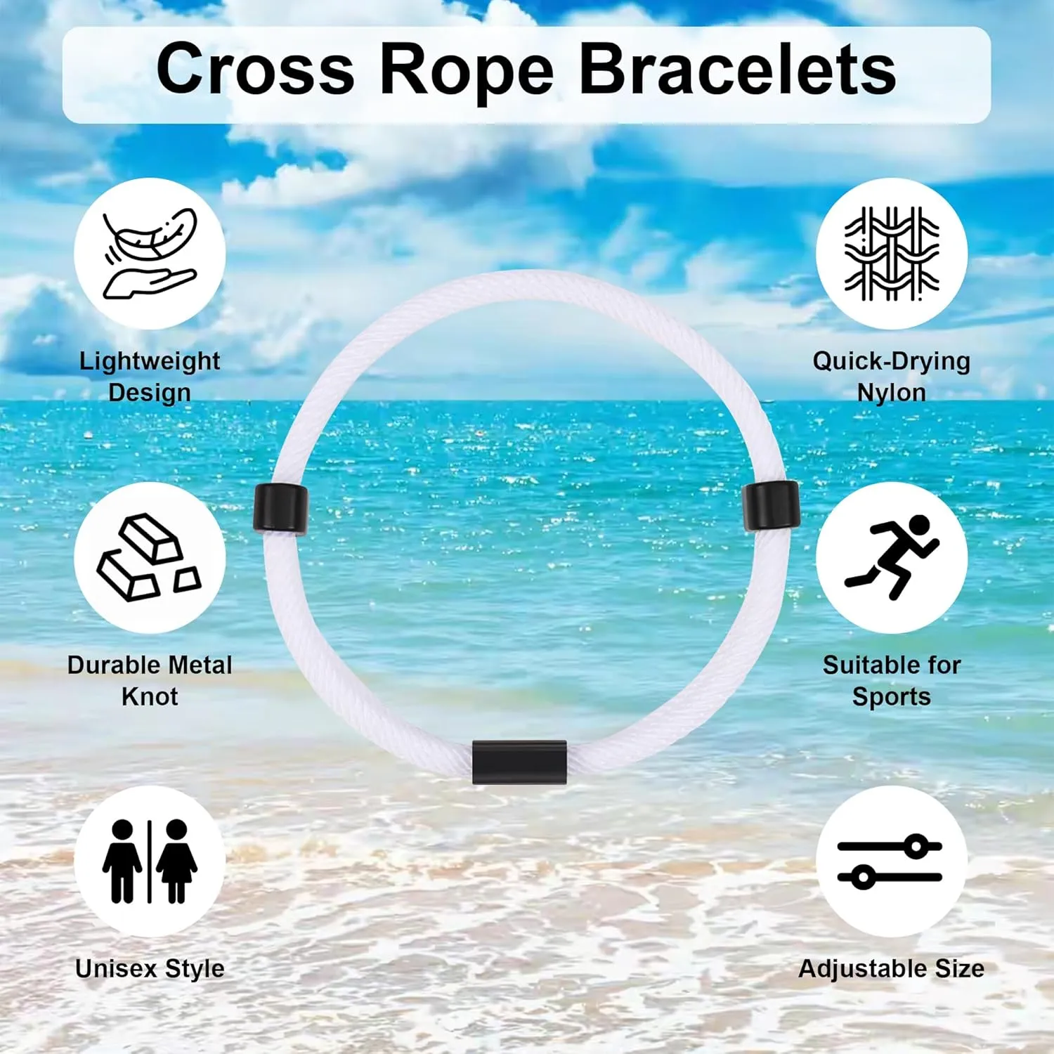 8PCS Christian Jesus Cross Rope Bracelet, Braided Cord Bracelet for Men Women, Nautical Surf Beach Bracelets Gifts Set for Sports, Handmade Woven String Bracelets with Adjustable Knot