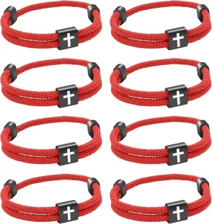 8PCS Christian Jesus Cross Rope Bracelet, Braided Cord Bracelet for Men Women, Nautical Surf Beach Bracelets Gifts Set for Sports, Handmade Woven String Bracelets with Adjustable Knot