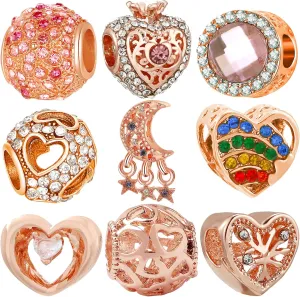 9 Pack Silver Spacer Beads Charms fit Pandora Bracelet CZ Pendant Set