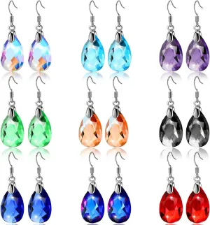 9 Pairs Drop Dangle Earrings for Women Multicolor Crystal Teardrop Dangle Drop Earring Crystal Multicolor Jewelry