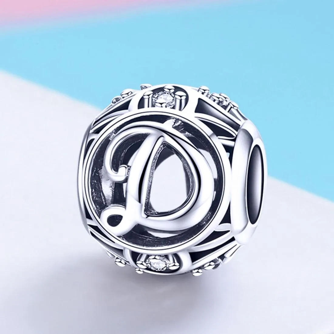 925 Sterling Silver 26 English Letter Beads For Diy Bracelets & Necklaces Style - D