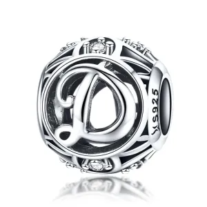 925 Sterling Silver 26 English Letter Beads For Diy Bracelets & Necklaces Style - D