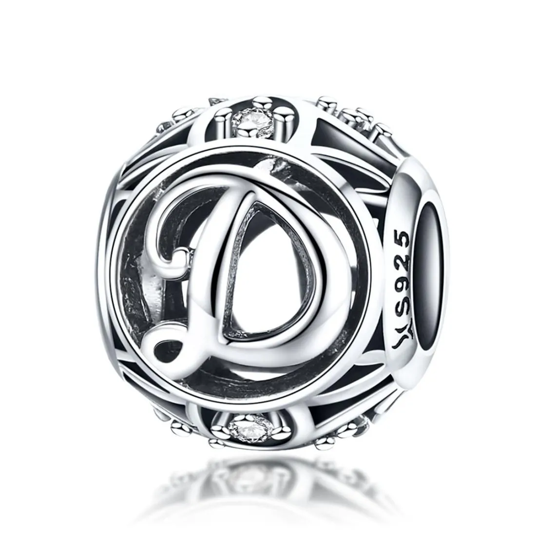 925 Sterling Silver 26 English Letter Beads For Diy Bracelets & Necklaces Style - D