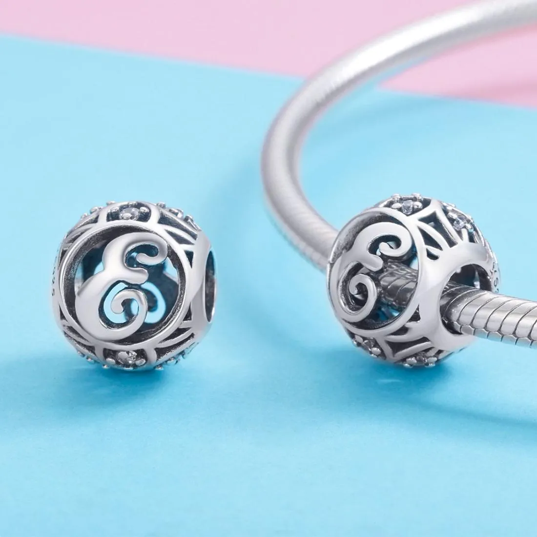 925 Sterling Silver 26 English Letter Beads For Diy Bracelets & Necklaces Style - E
