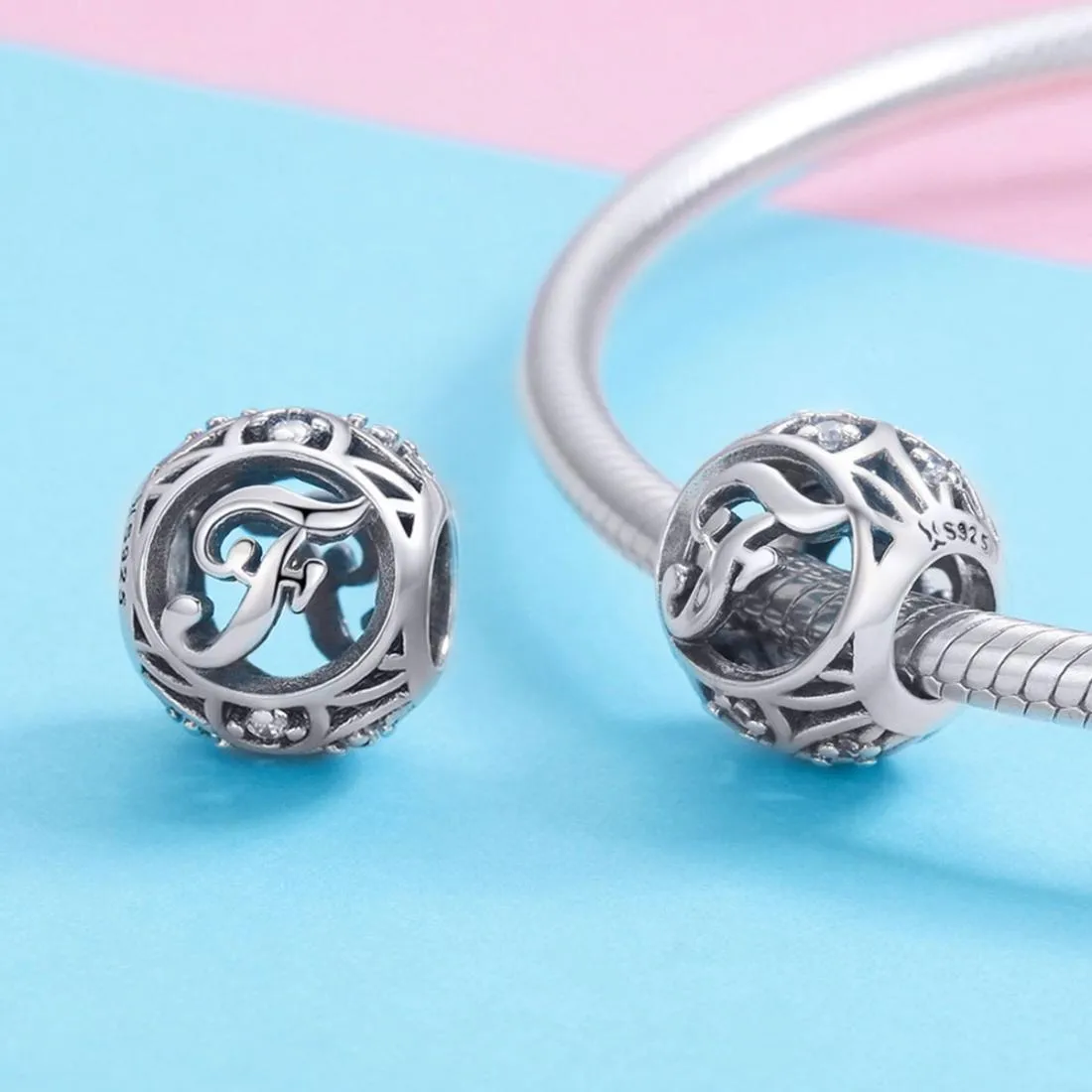 925 Sterling Silver 26 English Letter Beads For Diy Bracelets & Necklaces Style - F
