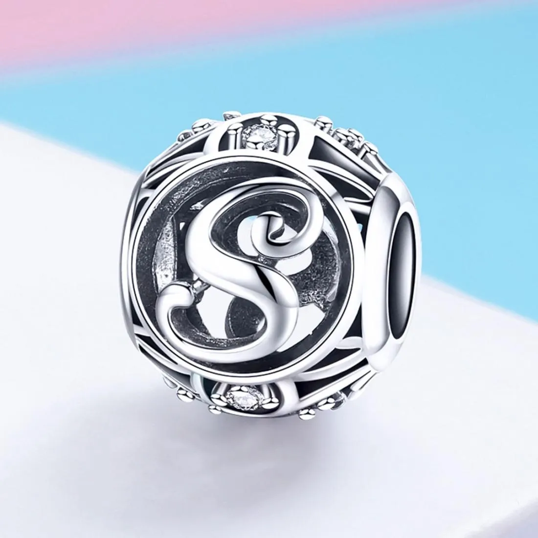 925 Sterling Silver 26 English Letter Beads For Diy Bracelets & Necklaces Style - S