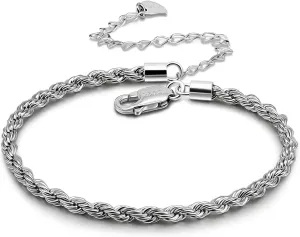 925 Sterling Silver Anklets Bracelet Women/Men Waterproof Simple Durable Chopin Chain/Cuban Link/Figaro/Box/Twist Rope Chain For Beach Foot Jewelry Gift