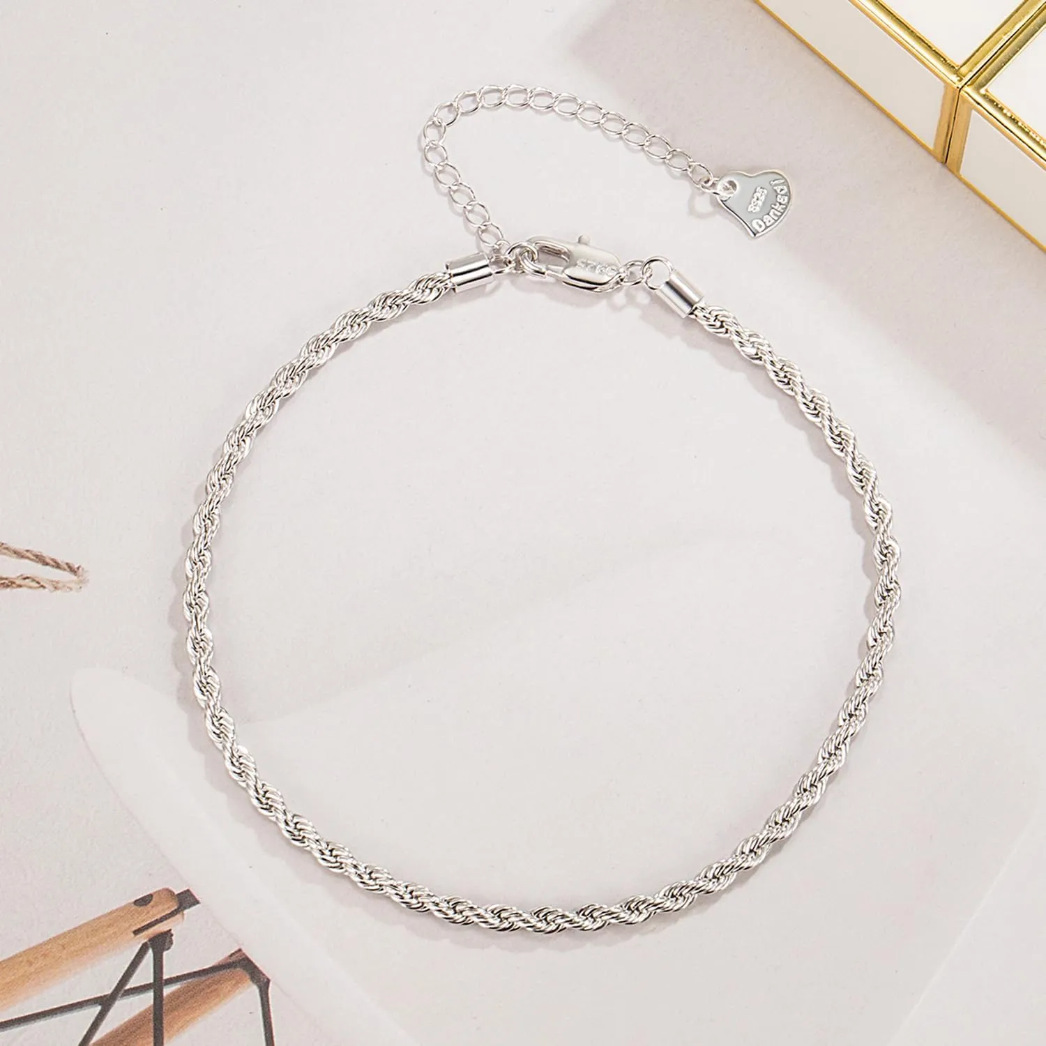 925 Sterling Silver Anklets Bracelet Women/Men Waterproof Simple Durable Chopin Chain/Cuban Link/Figaro/Box/Twist Rope Chain For Beach Foot Jewelry Gift