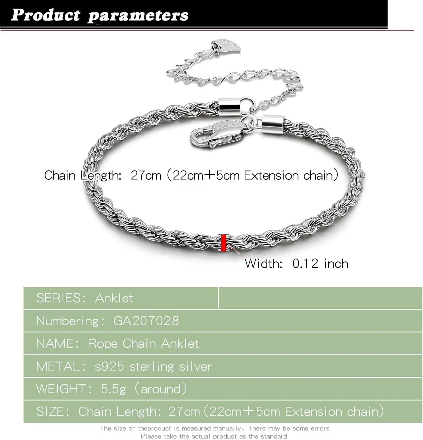 925 Sterling Silver Anklets Bracelet Women/Men Waterproof Simple Durable Chopin Chain/Cuban Link/Figaro/Box/Twist Rope Chain For Beach Foot Jewelry Gift
