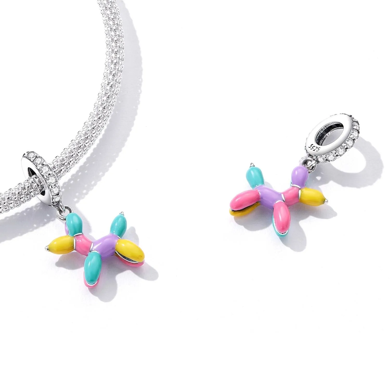 925 Sterling Silver Balloon Puppy Pendant For Bracelets & Necklaces