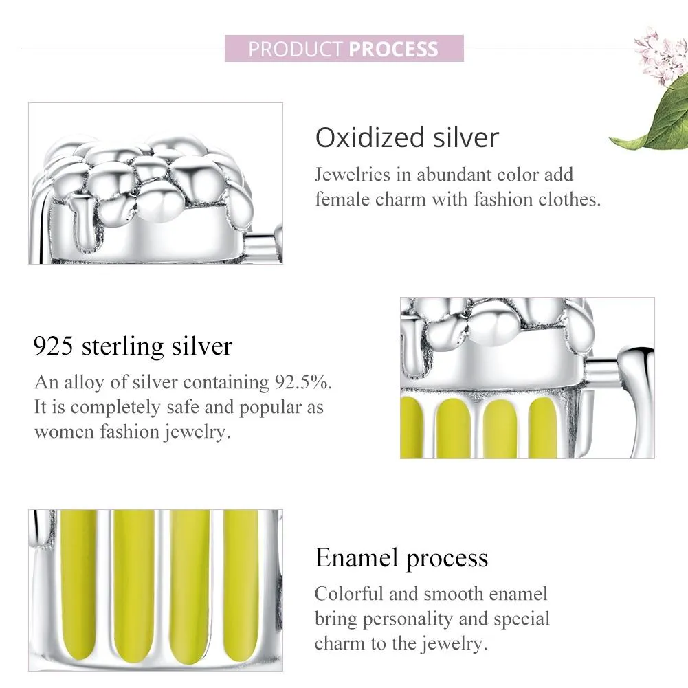 925 Sterling Silver Beer Mug Beads For Diy Bracelets & Necklaces
