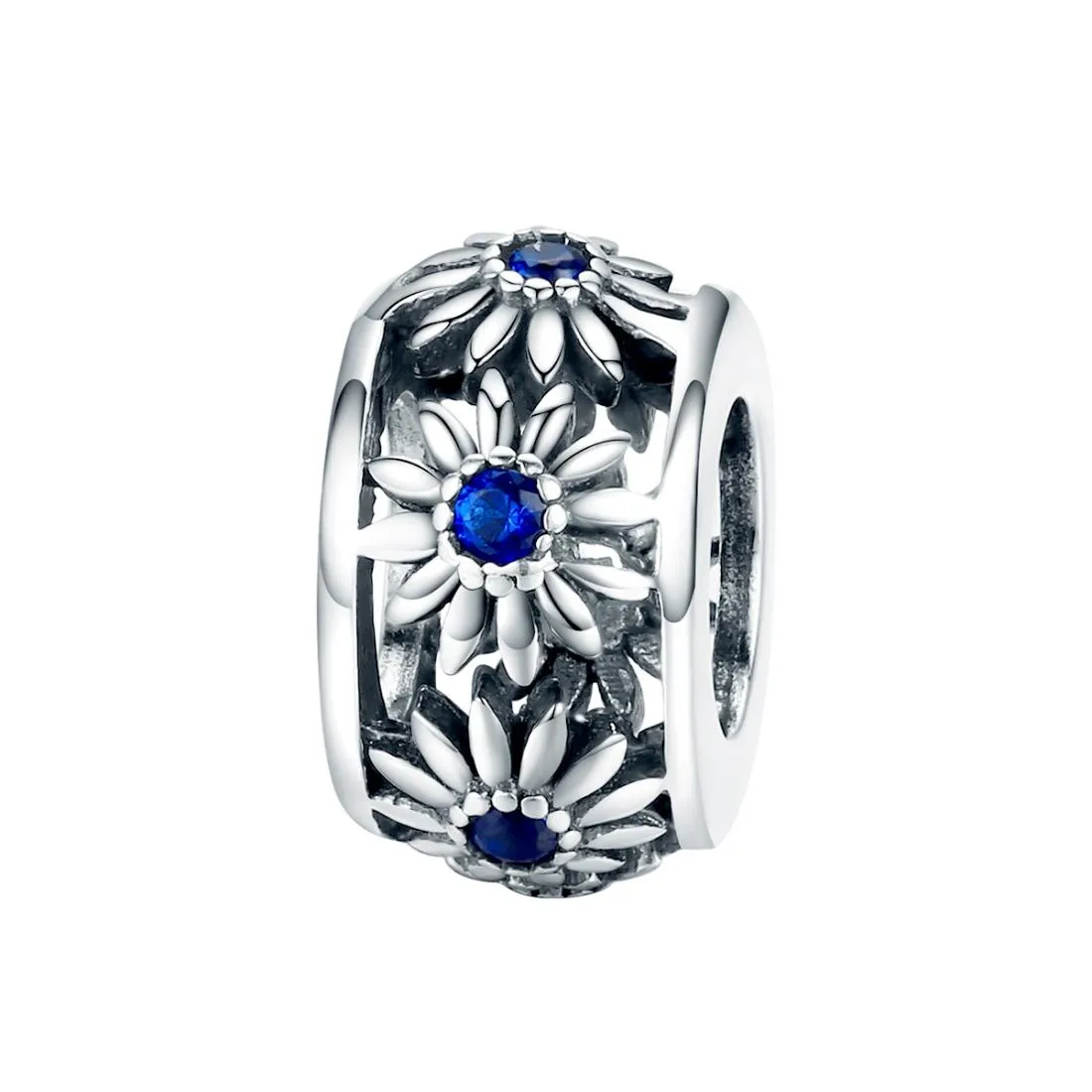 925 Sterling Silver Blue Daisy Spacer For Bracelet