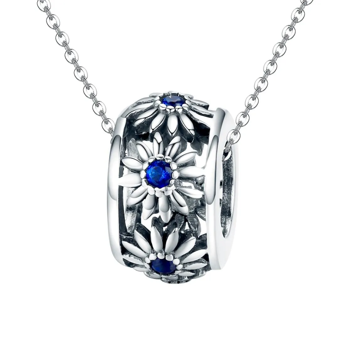 925 Sterling Silver Blue Daisy Spacer For Bracelet