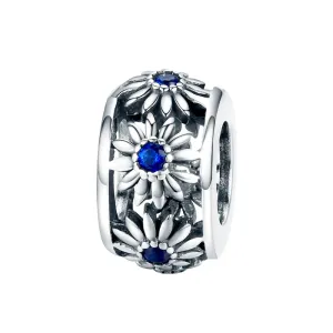 925 Sterling Silver Blue Daisy Spacer For Bracelet
