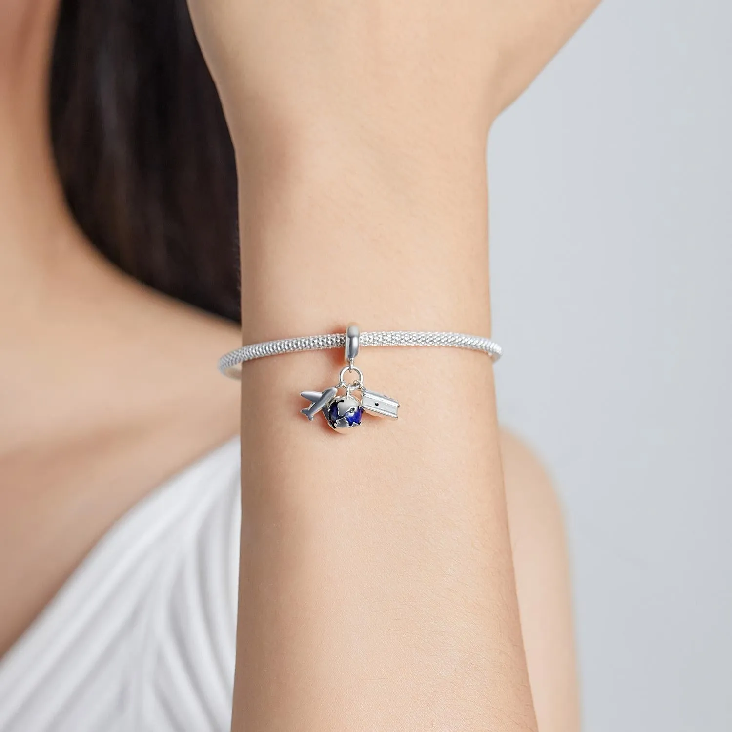 925 Sterling Silver Blue Zircon Aircraft Pendant For Diy Bracelets & Necklaces