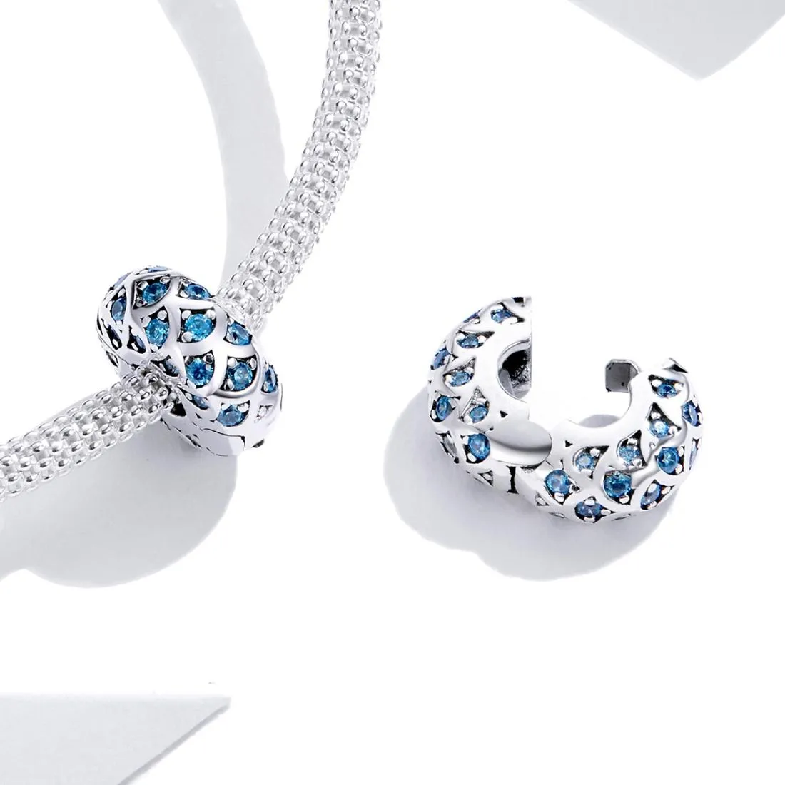 925 Sterling Silver Blue Zircon Bracelet / Necklace Beads