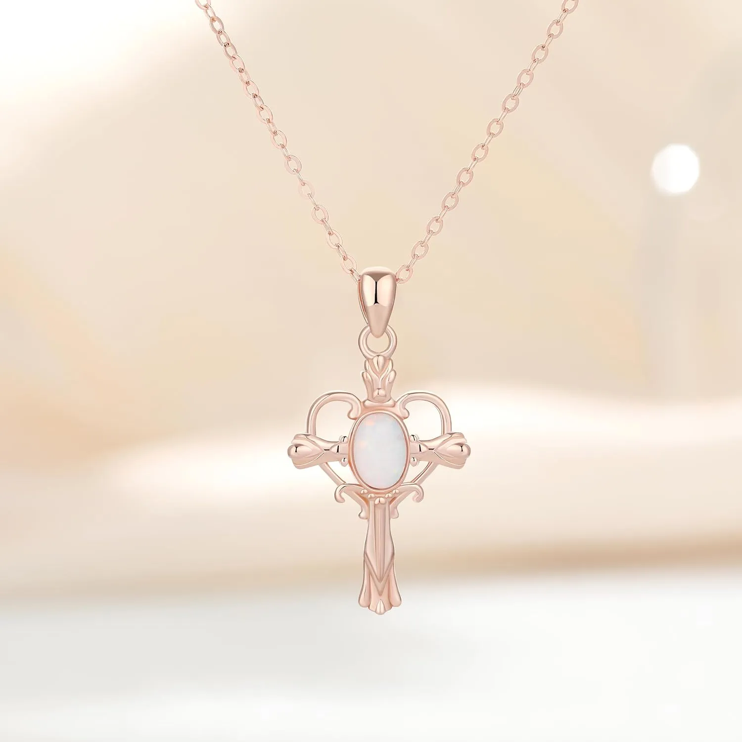 925 Sterling Silver Cross Necklace Retro Opal Celtic Cross Pendant Necklaces Jewelry Gift for Women