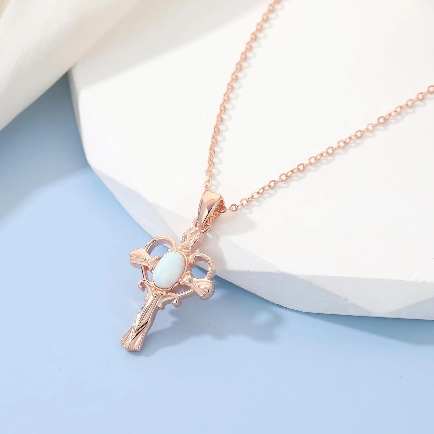 925 Sterling Silver Cross Necklace Retro Opal Celtic Cross Pendant Necklaces Jewelry Gift for Women