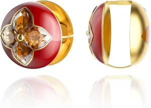 925 Sterling Silver Crystal Flower Stud Earrings for Women, Red Enamel, Round,Hoops Earrings for Jewelry Gifts 
