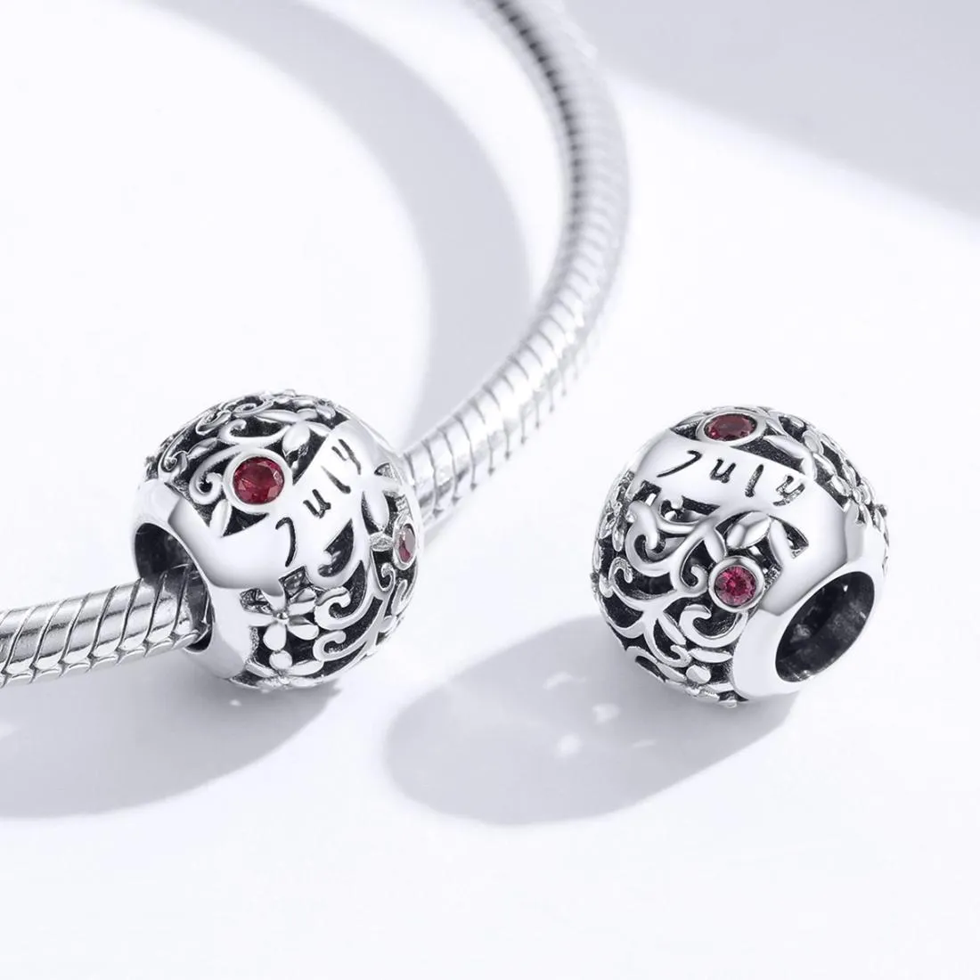 925 Sterling Silver Diy Birthstone Bracelet / Necklace Set July Style - July