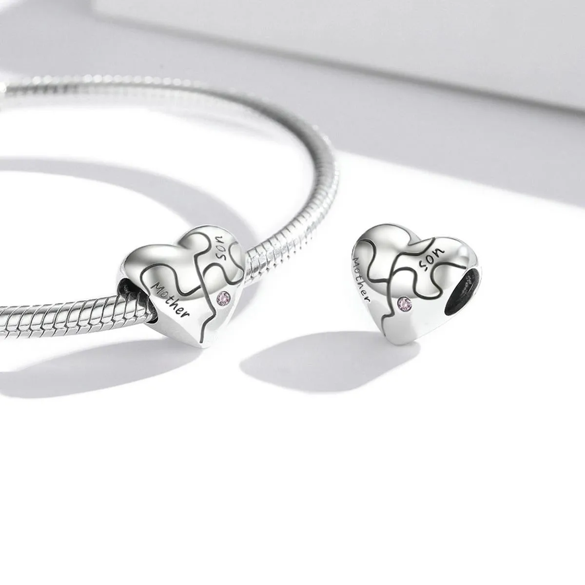 925 Sterling Silver Diy Heart Puzzle Beads For Bracelet / Necklace
