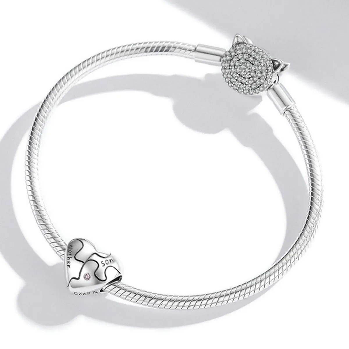 925 Sterling Silver Diy Heart Puzzle Beads For Bracelet / Necklace