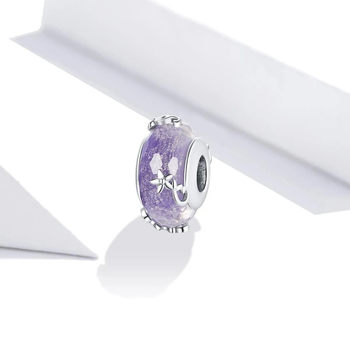 925 Sterling Silver Flower Purple Glass Bead Bracelet / Necklace Set
