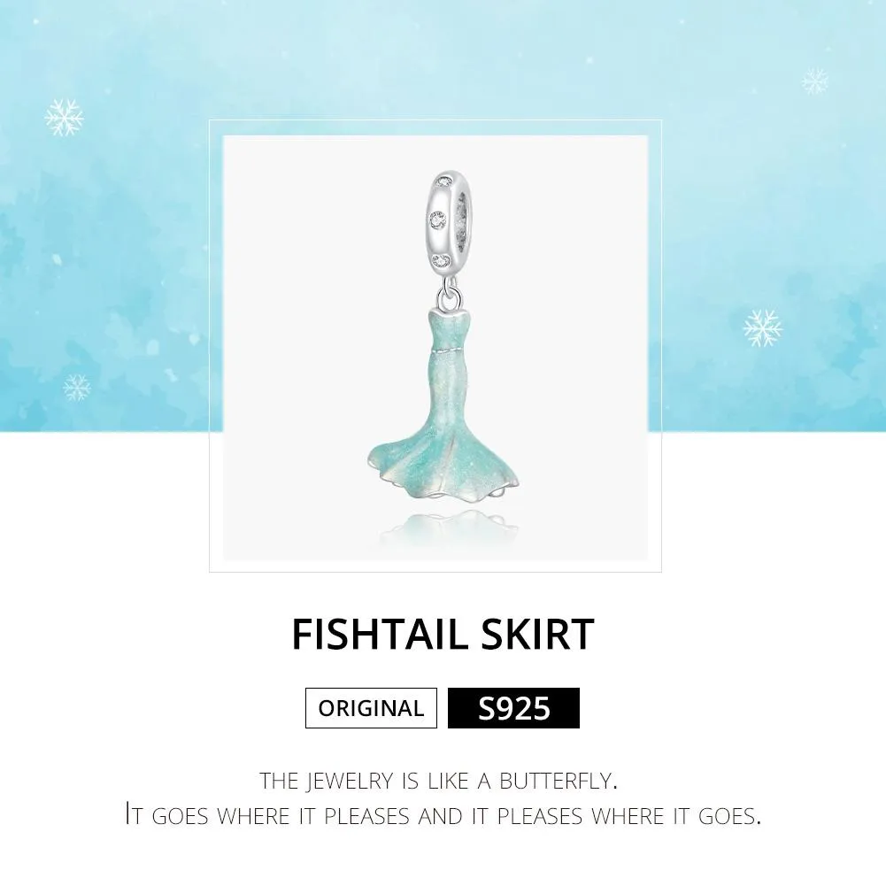 925 Sterling Silver Mermaid Skirt Pendant For Diy Bracelet Or Necklace