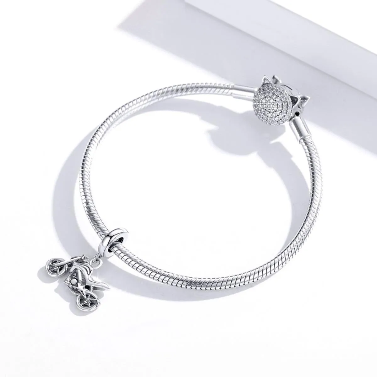925 Sterling Silver Motorcycle Pendant For Bracelet Or Necklace