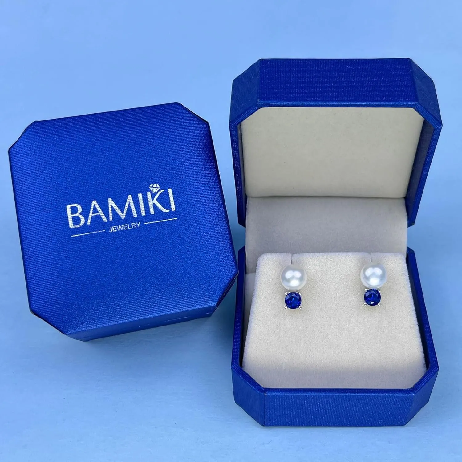925 Sterling Silver Pearl Earrings for Women, 5MM Cubic Zirconia with 8-8.5MM Freshwater Cultured Pearls Wedding Bridal Jewelry, Gifts for Mom Wife Hypoallergenic