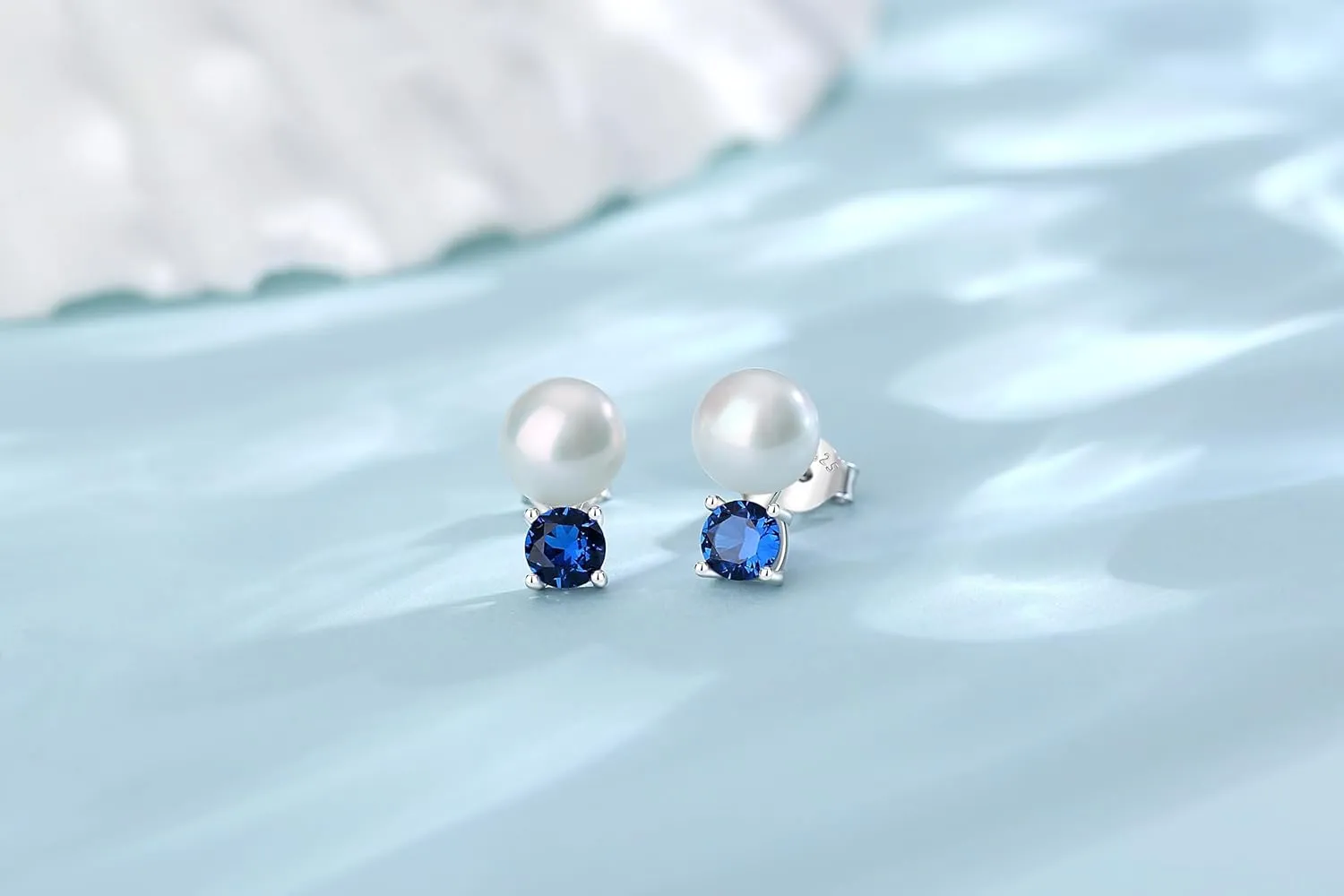 925 Sterling Silver Pearl Earrings for Women, 5MM Cubic Zirconia with 8-8.5MM Freshwater Cultured Pearls Wedding Bridal Jewelry, Gifts for Mom Wife Hypoallergenic