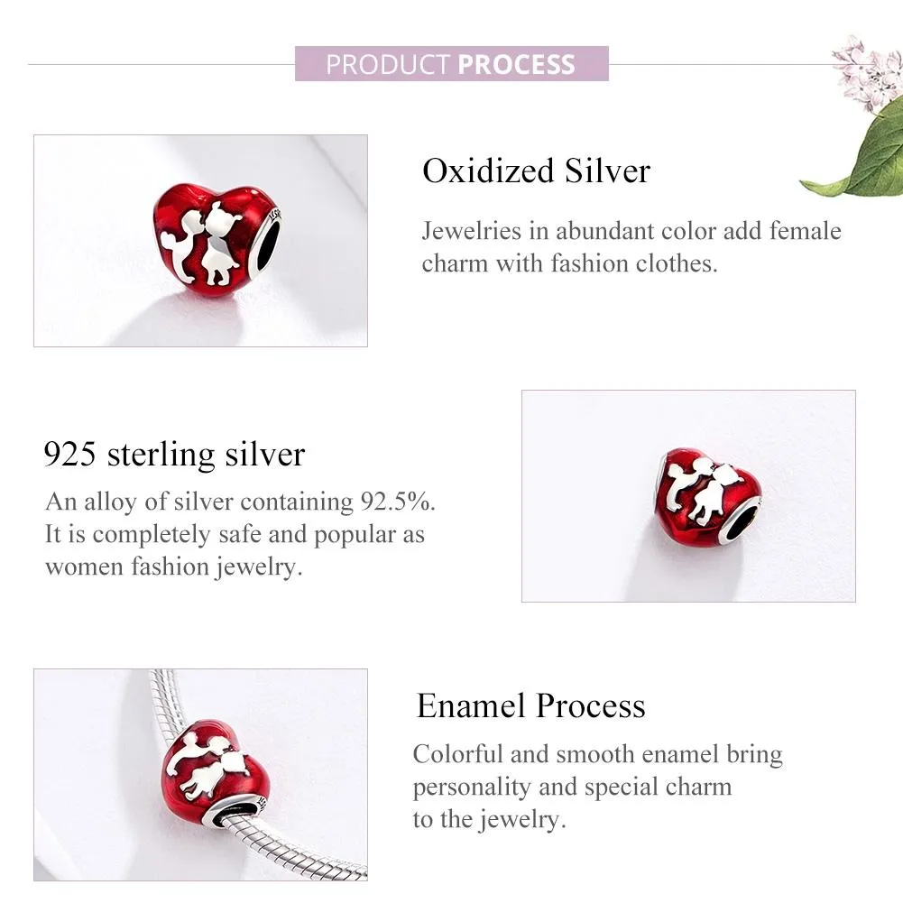 925 Sterling Silver Red Heart Diy Bracelet / Necklace Set