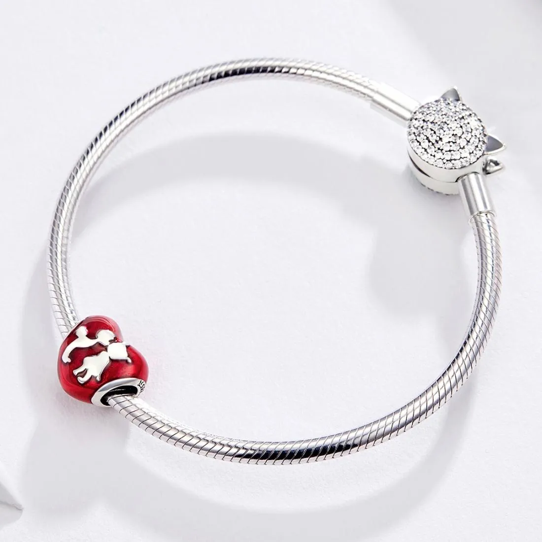 925 Sterling Silver Red Heart Diy Bracelet / Necklace Set