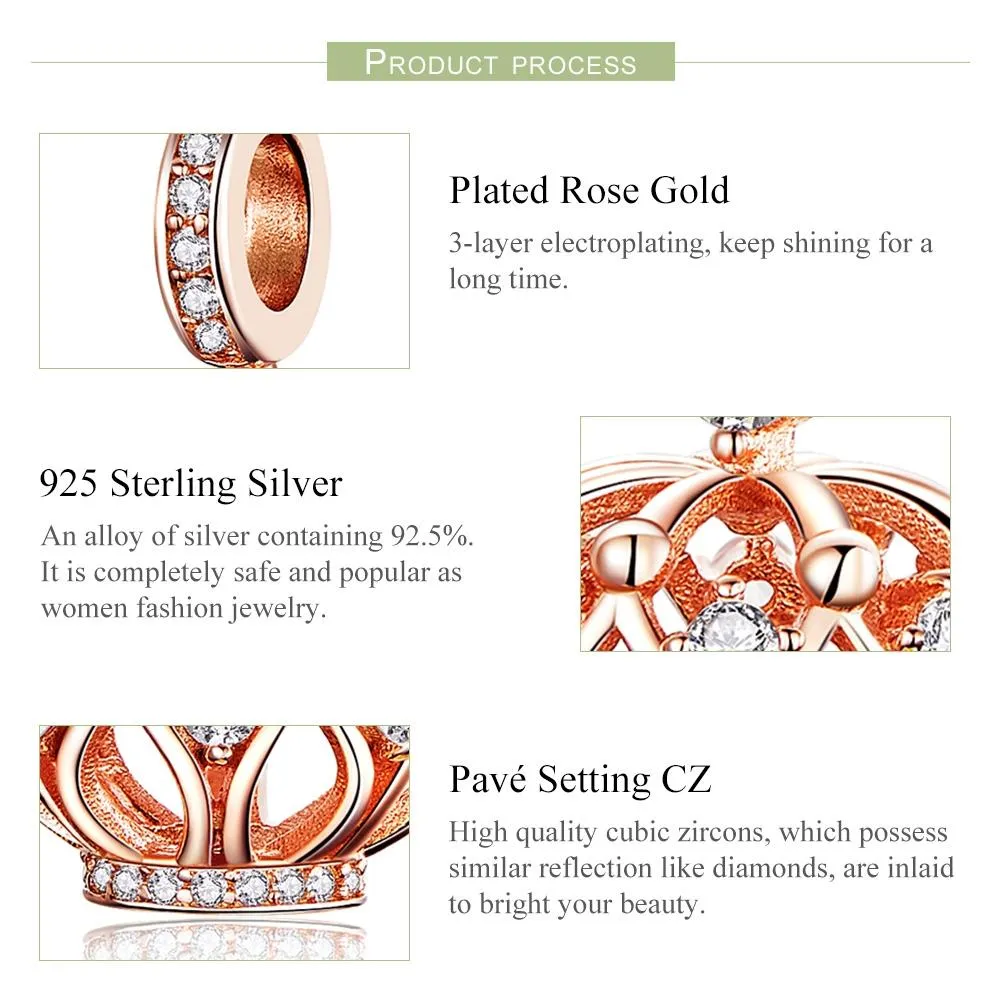 925 Sterling Silver Rose Gold Crown Pendant For Diy Necklace