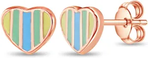 925 Sterling Silver Rose Gold Flashed Multicolor Enamel Heart Love Earrings for Young Girls, Pre-Teens and Teens - Vibrant Blue and Green Heart Earrings For Girls