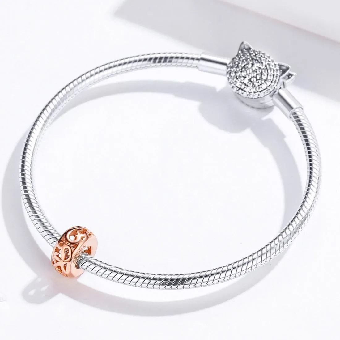 925 Sterling Silver Rose Gold Hollow Beads For Diy Bracelets
