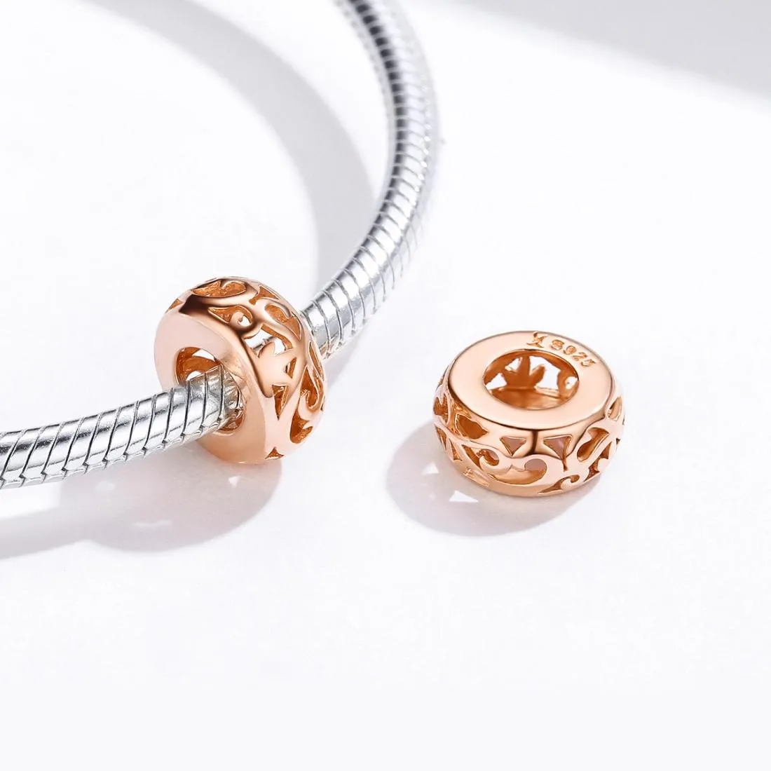925 Sterling Silver Rose Gold Hollow Beads For Diy Bracelets