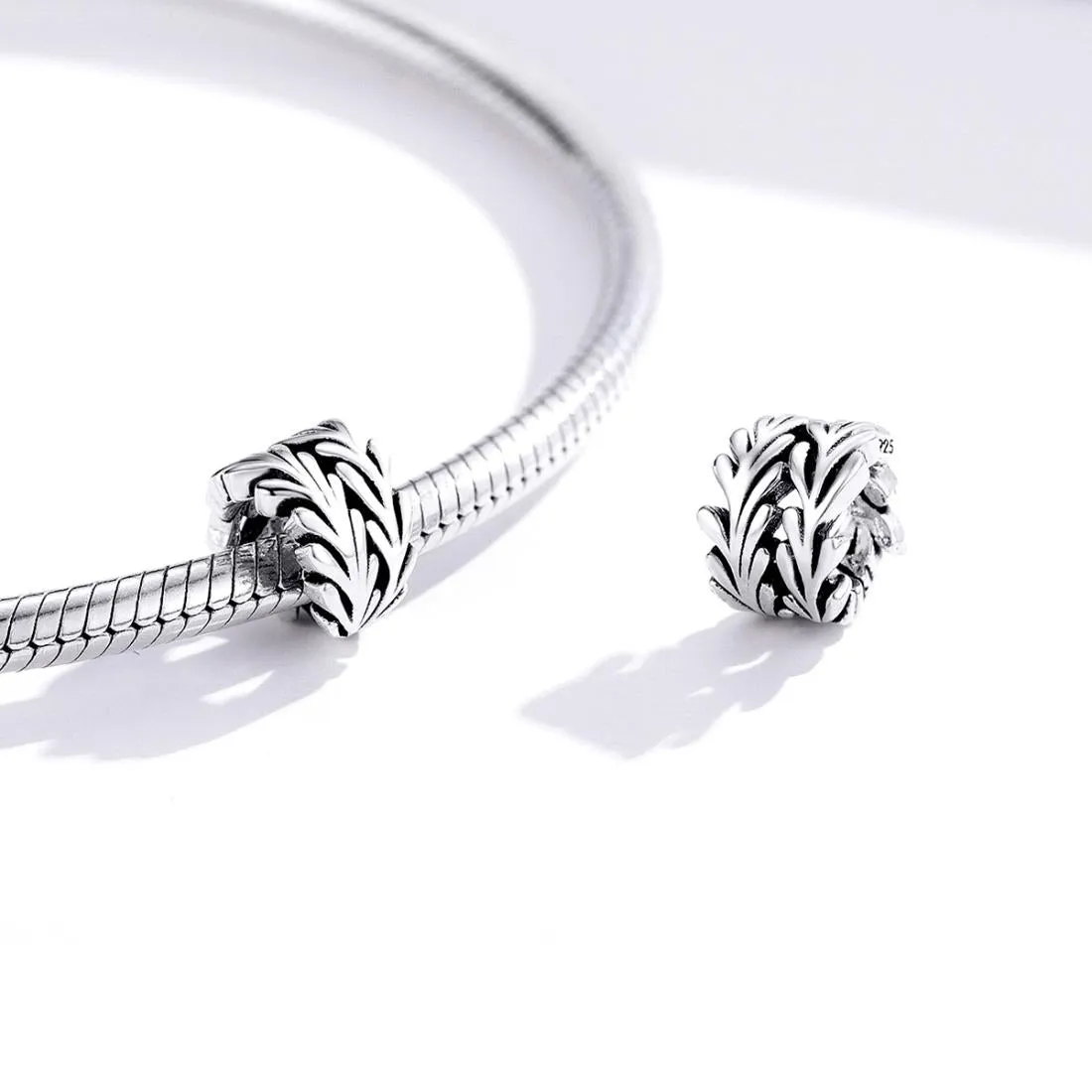 925 Sterling Silver Simple Seaweed Bead Bracelet / Necklace Set
