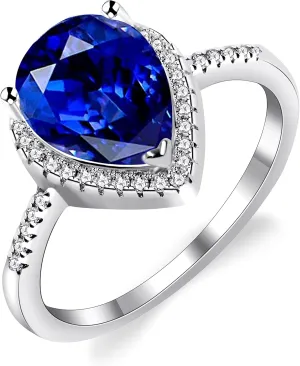 925 Sterling Silver Teardrop Shaped AAA Cubic Zirconia CZ Halo Promise Engagement Ring for Her