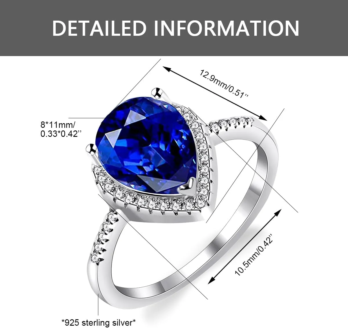 925 Sterling Silver Teardrop Shaped AAA Cubic Zirconia CZ Halo Promise Engagement Ring for Her