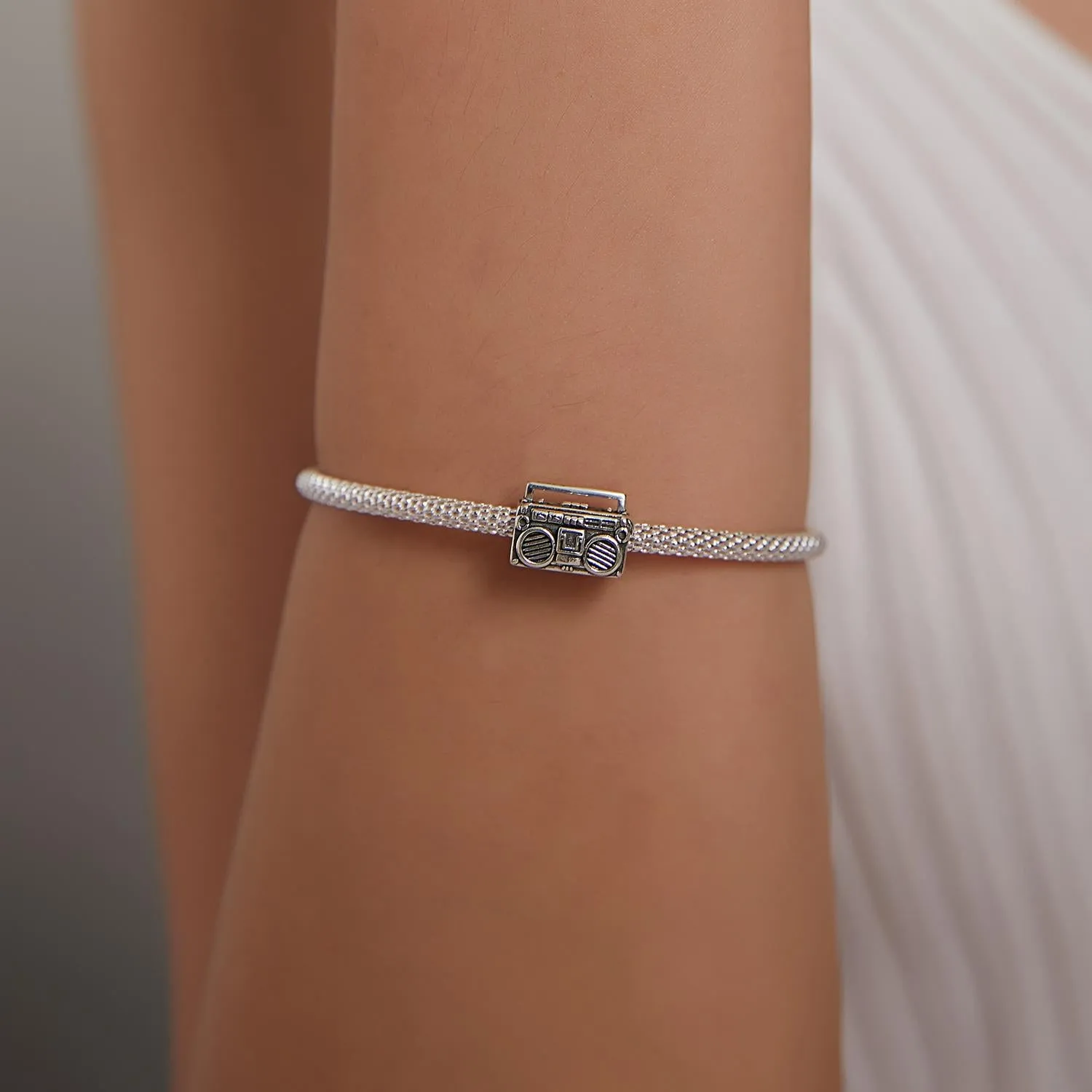 925 Sterling Silver Vintage Radio Bead Bracelet / Necklace Accessory