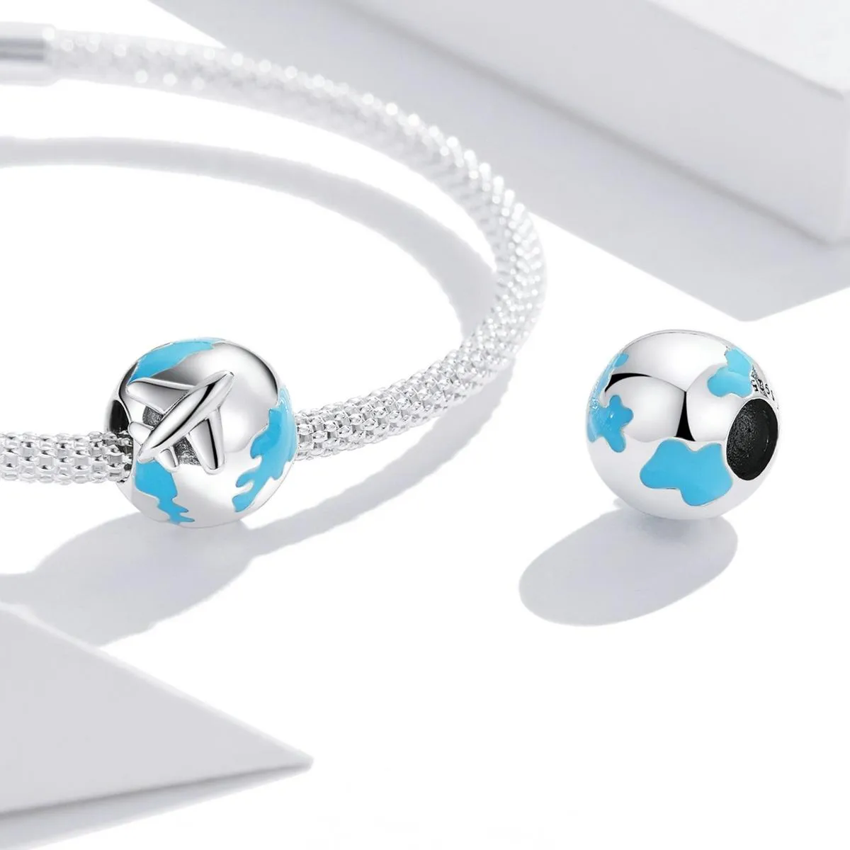 925 Sterling Silver World Travel Beads For Bracelet / Necklace