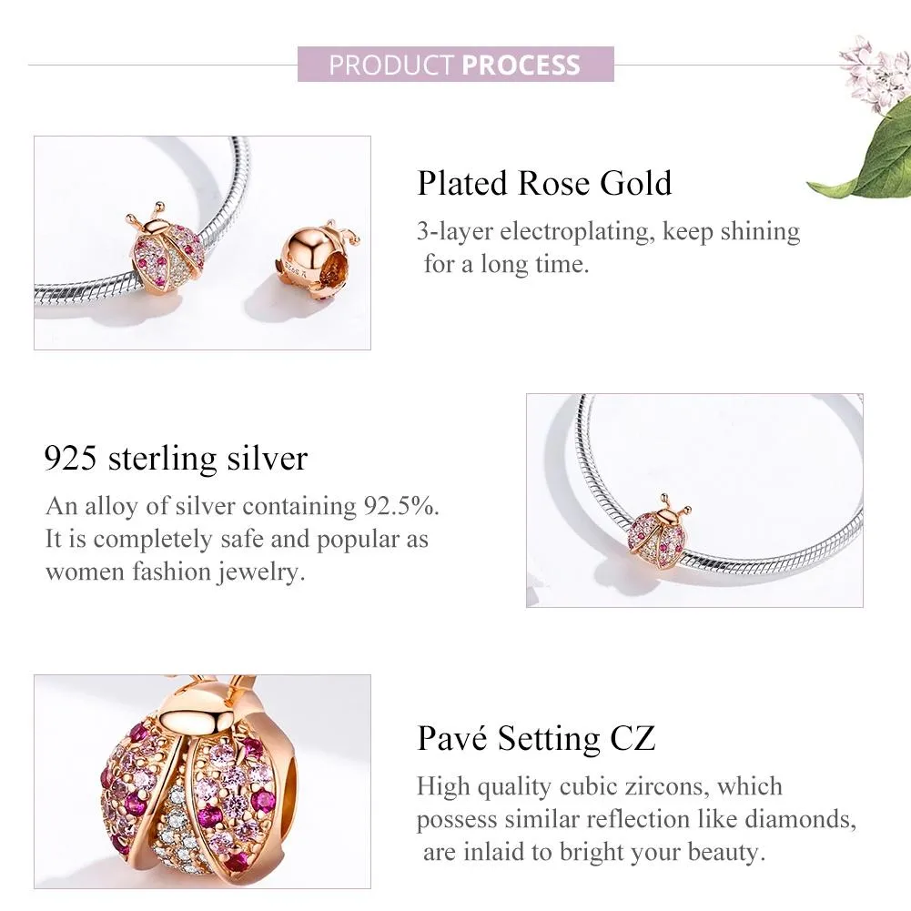 925 Sterling Silver Zircon Ladybug Bracelet / Necklace Set