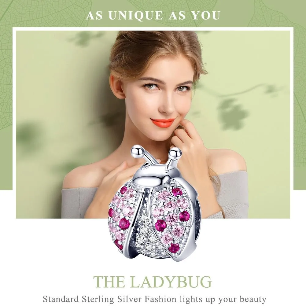 925 Sterling Silver Zircon Ladybug Bracelet / Necklace Set