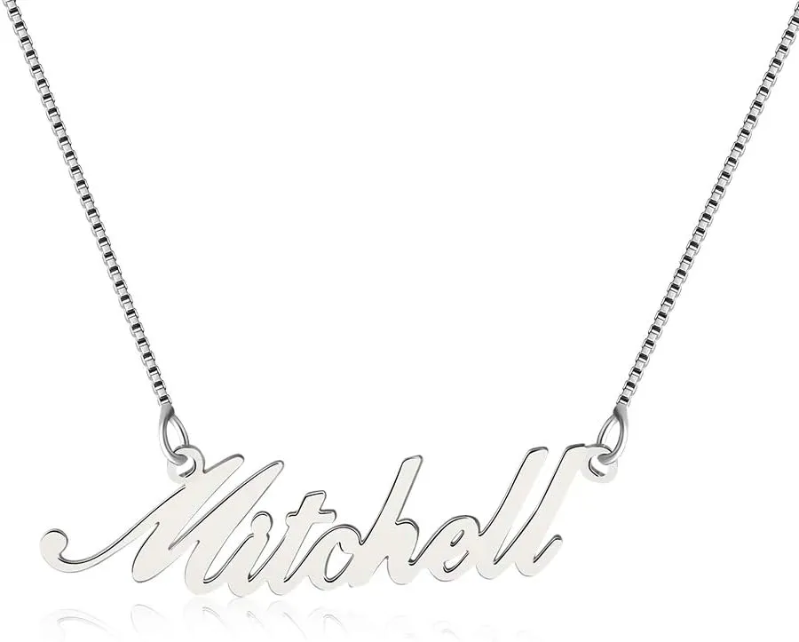 925 Sterling Sliver Custom Name Necklace Personalized Initial Necklaces Pendant Jewelry Gift for Her (Mitchell)