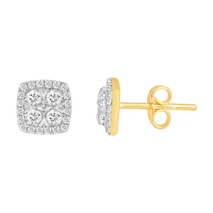 9ct Yellow Gold 1/2 Carat Diamond Studs with 2 Princess and 48 Brilliant Diamonds