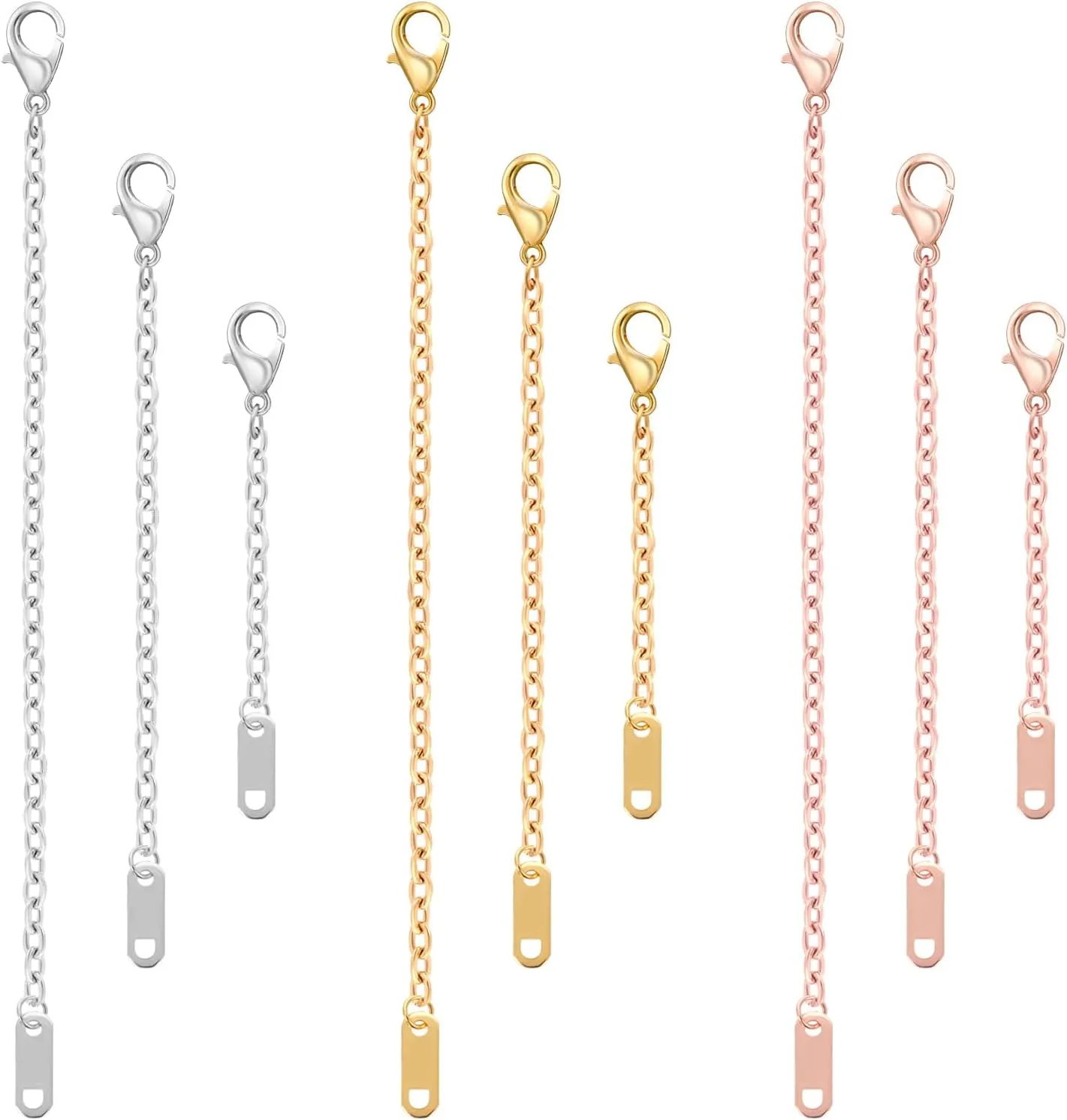 9Pcs Anklet Extender, Mabor Removable Necklace for Women Necklace Extenders Stainless Steel Jewelry Chain Extenders for Bracelet Necklace(Gold/Silver/Rose Gold,Length: 2" 4" 6")