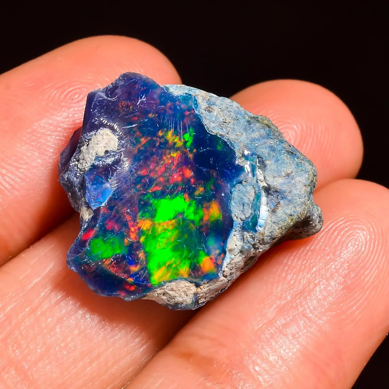 AAAA  Certified Natural Ethiopian Welo Opal Rough Gemstone  9.8 Ct Black Opal with Multi-Color Fire  Untreated Raw Crystal for Jewelry Making & Artisan Crafts